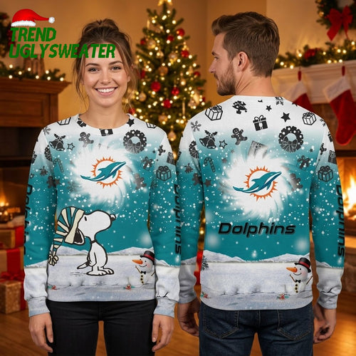 Miami Dolphins Snoopy Snowman Ugly Christmas Sweater