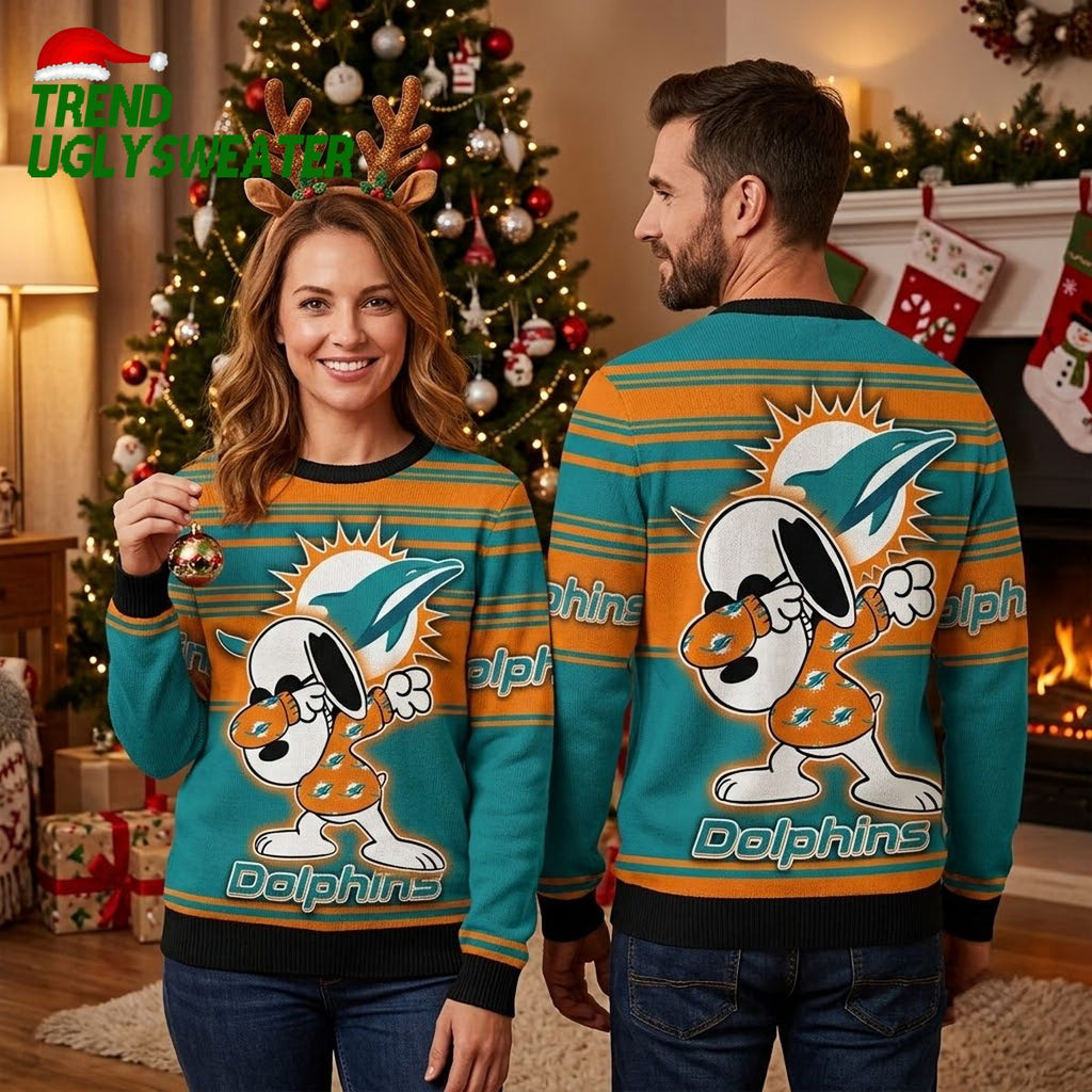 Miami Dolphins Snoopy Ugly Christmas Sweater