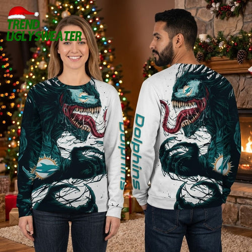 Miami Dolphins Venom 3D Ugly Christmas Sweater
