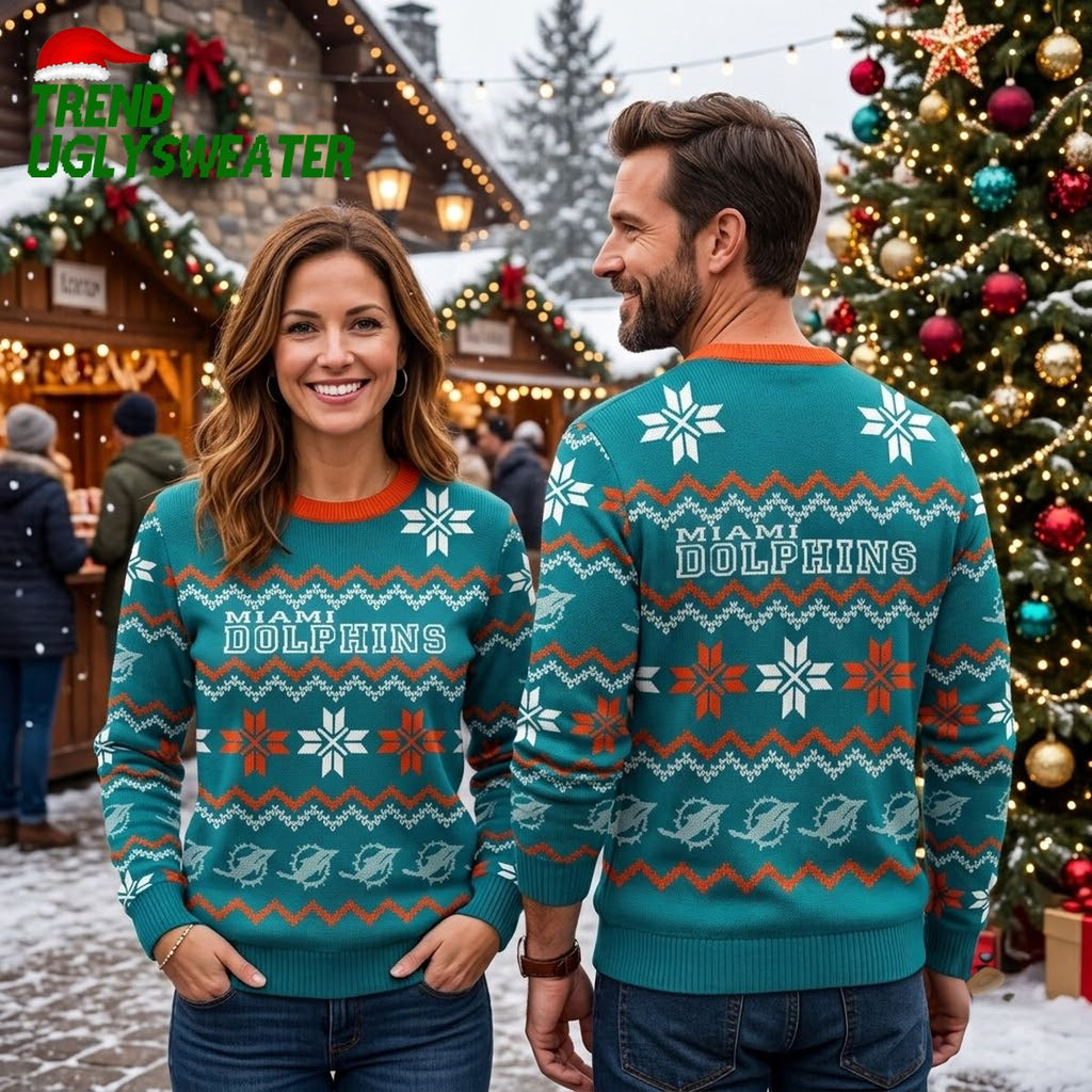 Miami Dolphins Winter Graphic Ugly Christmas Sweater