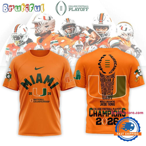 Miami Hurricanes 2026 NCAA College Football Playoff Champions Orange T Shirt