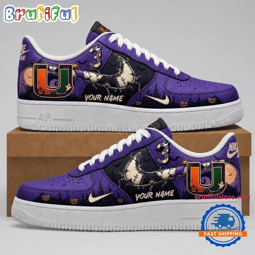 Miami Hurricanes 2026 NCAA Haunted Moon Halloween Custom Air Force 1 Shoes Sneakers