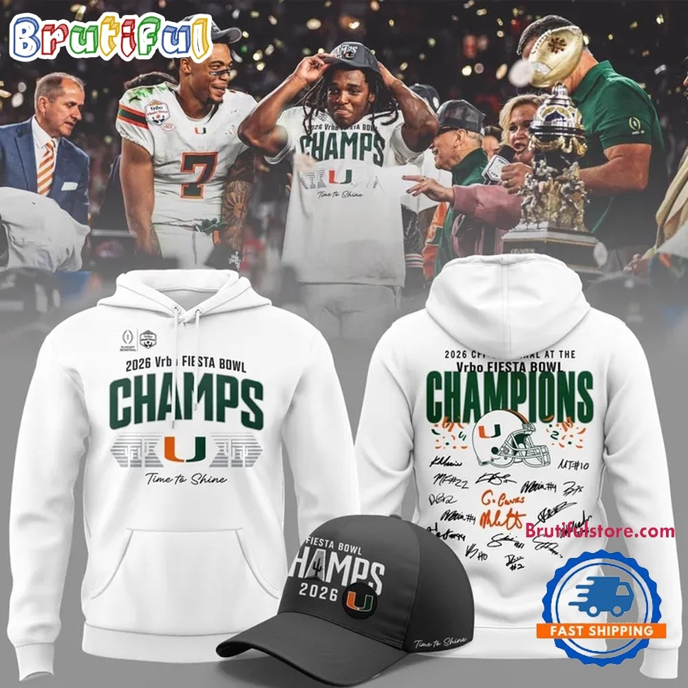 Miami Hurricanes College Football Playoff 2026 Fiesta Bowl Champions Locker Room Signature Hoodie T-Shirt