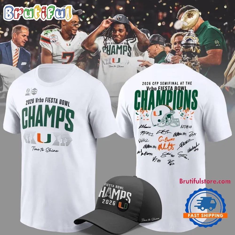 Miami Hurricanes College Football Playoff 2026 Fiesta Bowl Champions Locker Room Signature Hoodie T-Shirt