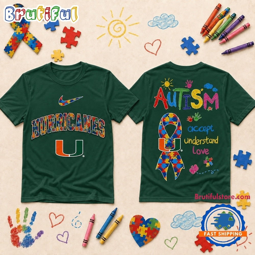 Miami Hurricanes NCAA Autism Awareness Puzzle Ribbon T Shirt