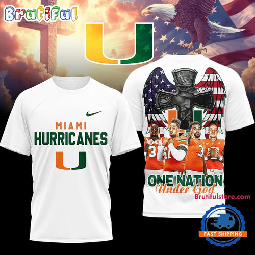 Miami Hurricanes NCAA Graphic Player One Nation Under God 3D Shirt