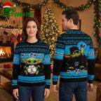 Miami Marlins Grogu Holding Baseball Ugly Christmas Sweater