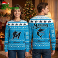Miami Marlins Logo Snowflake And Reindeer Pattern Ugly Christmas Sweater