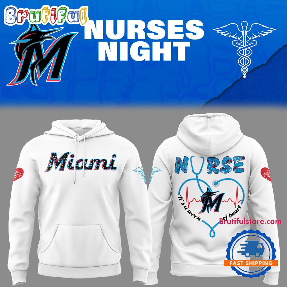 Miami Marlins NURSES NIGHT 2025 White Hoodie T-Shirt