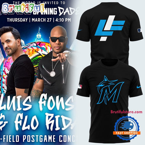Miami Marlins x Luis Fonsi and Flo Rida 2025 New Black T Shirt
