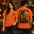 Michael Myers Halloween Moonlit Knife Orange T-Shirt