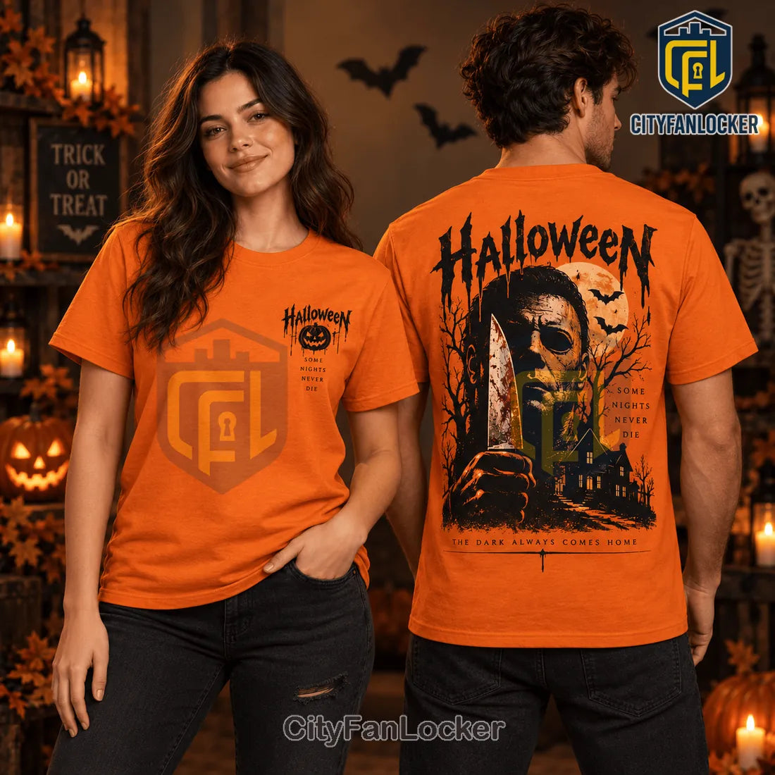 Michael Myers Halloween Moonlit Knife Orange T-Shirt
