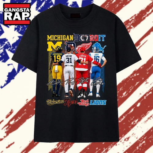 Michigan Detroit Sports Teams Wolverines Tigers Red Wings Lions Graphic T Shirt