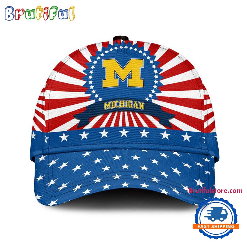 Michigan Wolverines American Flag Pattern Independence Day Baseball Cap