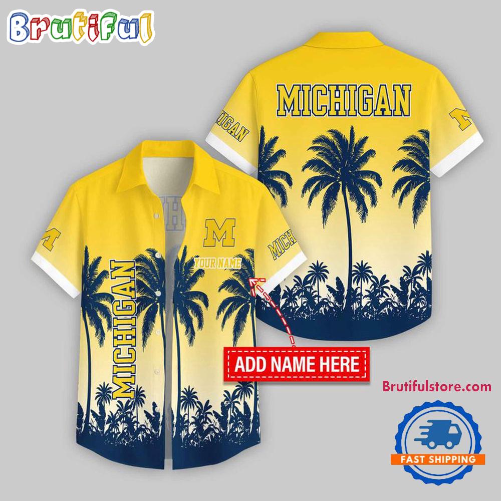 Michigan Wolverines Flower Palm Tree Summer Button Hawaii Shirt