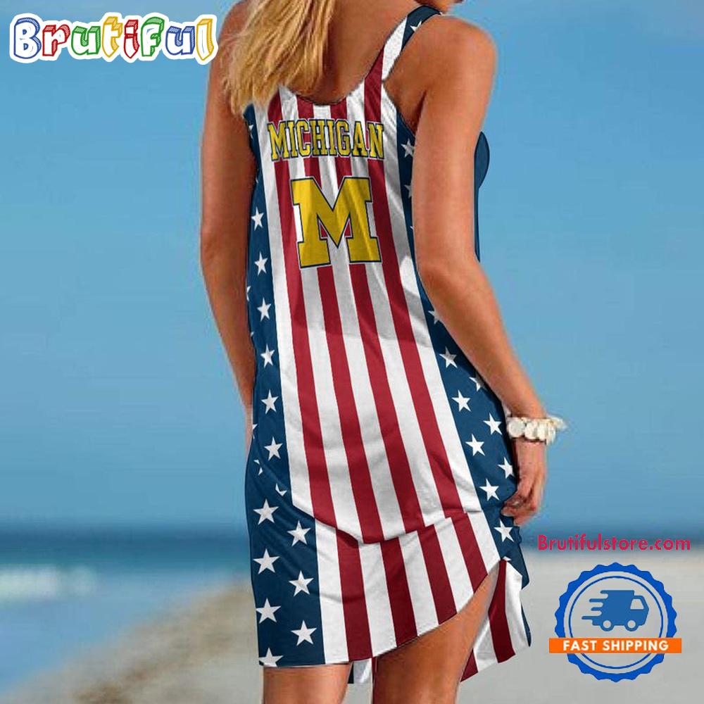 Michigan Wolverines In My Veins USA In My Heart Independence Day Women’s Summer Beach Sling Dress