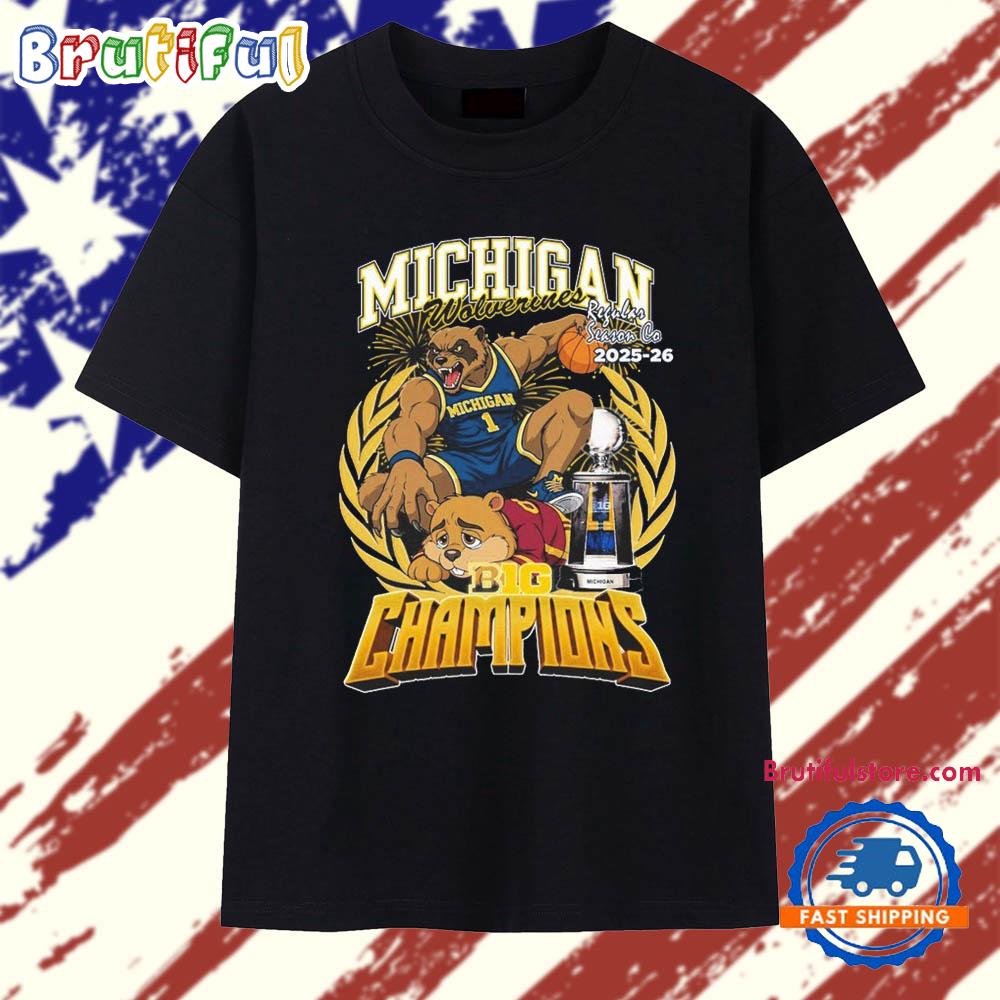 Michigan Wolverines Regular Season Co 2025-26 Big Ten Champions Mascot Trophy T Shirt