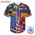 Michigan Wolverines USA Flag Independence Day Baseball Jersey, Sport Team 4th of July Jersey