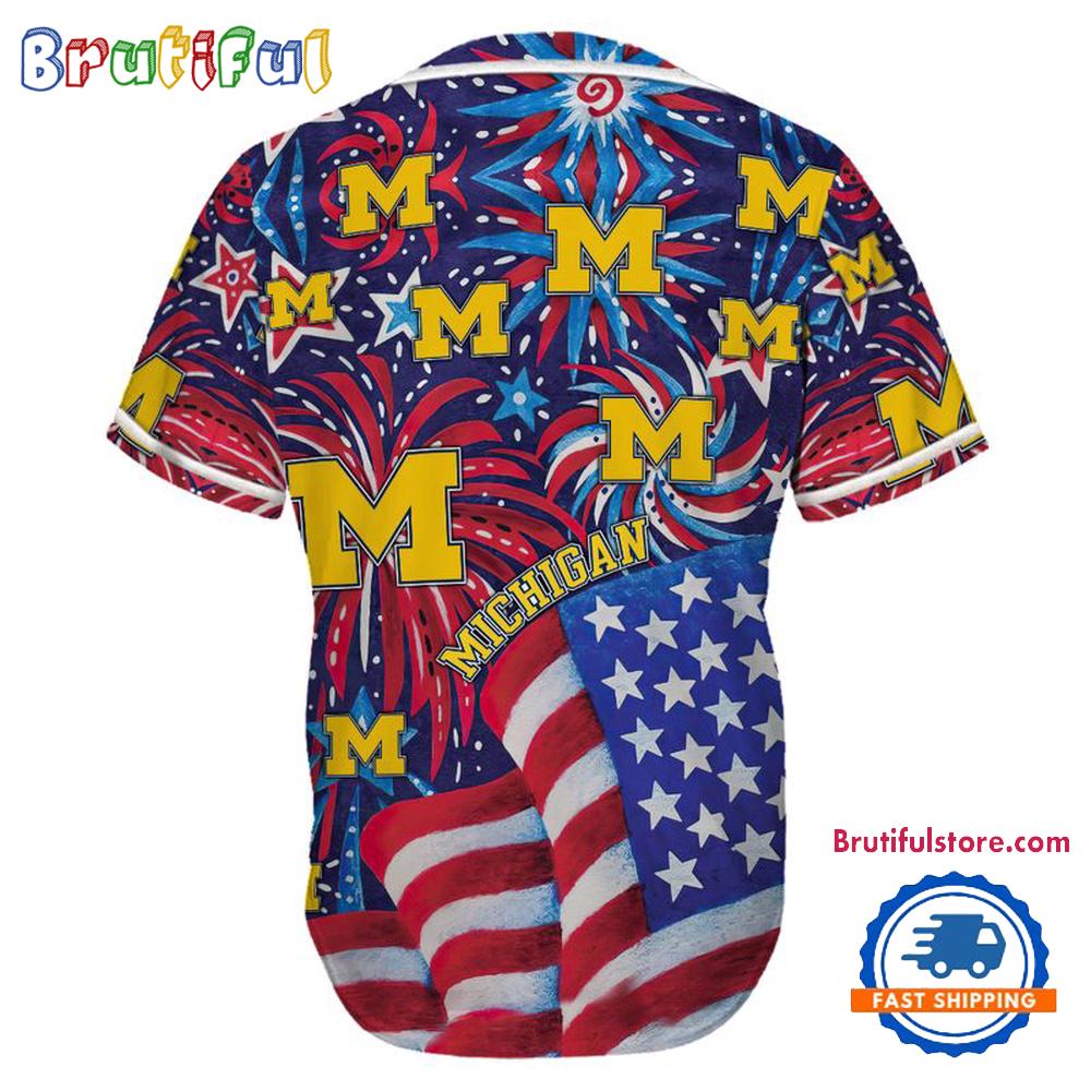 Michigan Wolverines USA Flag Independence Day Baseball Jersey, Sport Team 4th of July Jersey