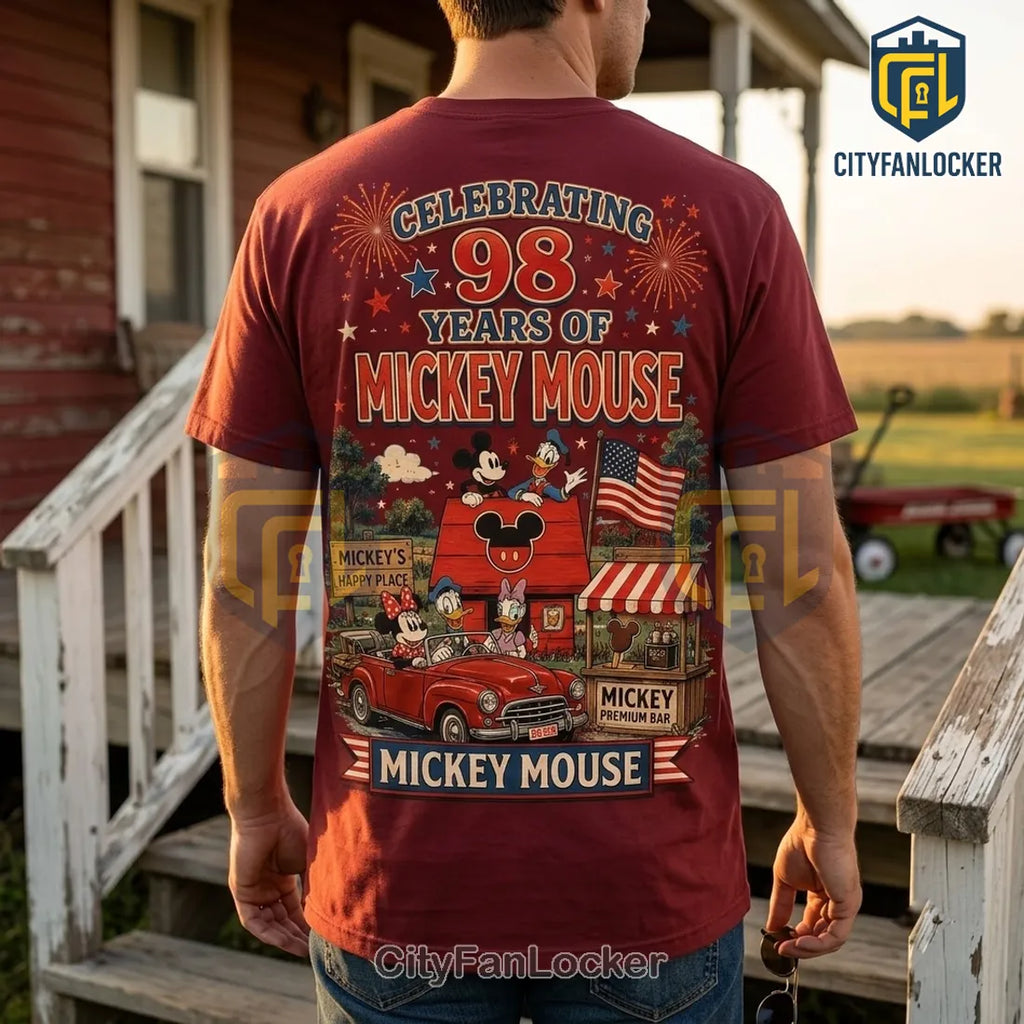Mickey Mouse 98th Anniversary Patriotic Maroon T-Shirt