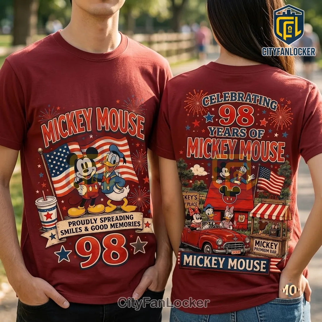 Mickey Mouse 98th Anniversary Patriotic Maroon T-Shirt