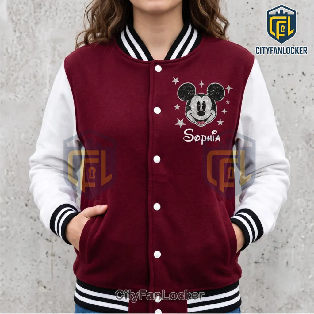 Mickey Mouse Burgundy Personalized Baseball Jacket