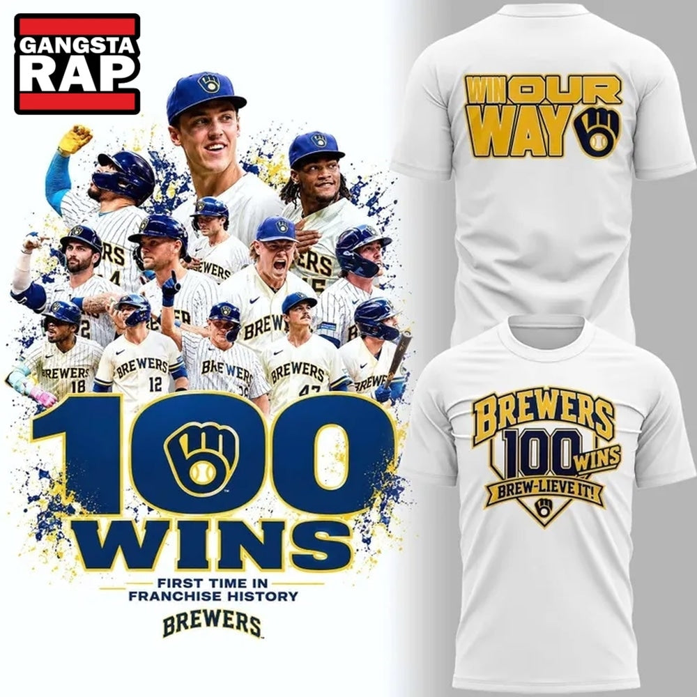 Milwaukee Brewers 100 Wins MLB White T Shirt