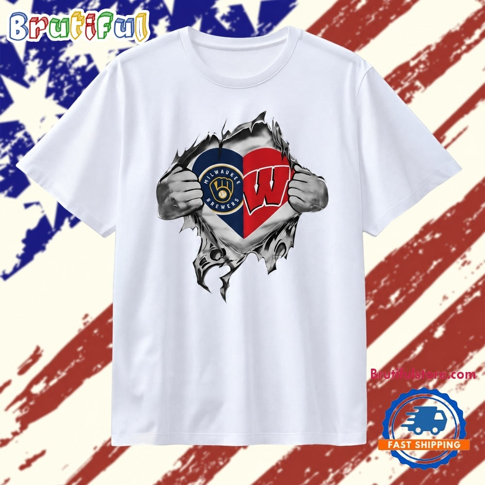 Milwaukee Brewers and Wisconsin Badgers Heart T Shirt