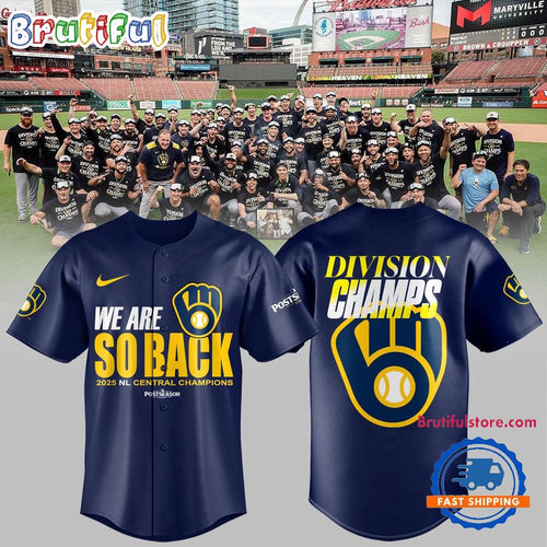 Milwaukee Brewers Navy 2025 NL Central Division Champions Locker Room Baseball Jersey