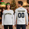 Milwaukee Brewers Personalized White Pinstripe Custom Name And Number Ugly Christmas Sweater