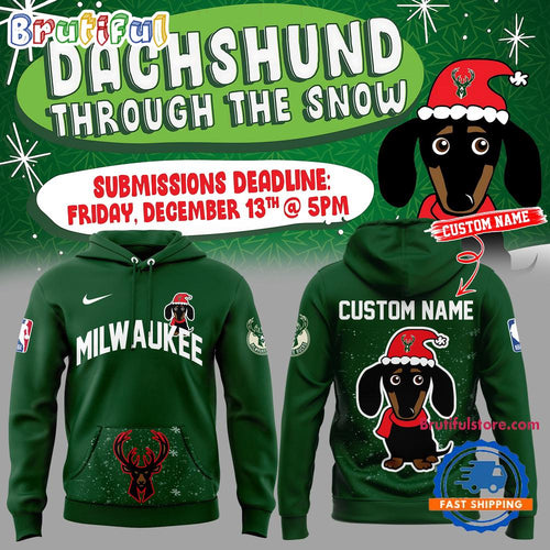 Milwaukee Bucks Dachshund Through the Snow Christmas New 2024 Hoodie