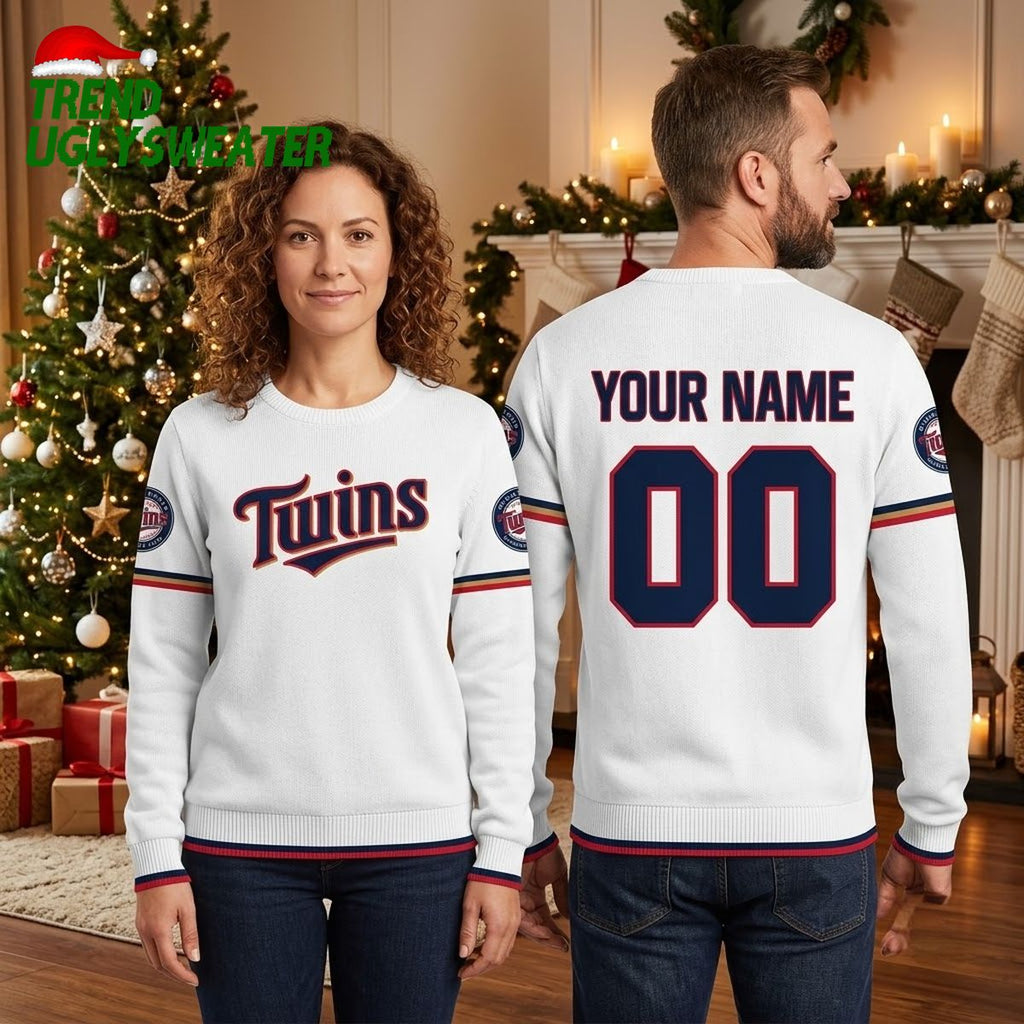 Minnesota Twins Baseball Jersey Style Custom Name And Number Ugly Christmas Sweater