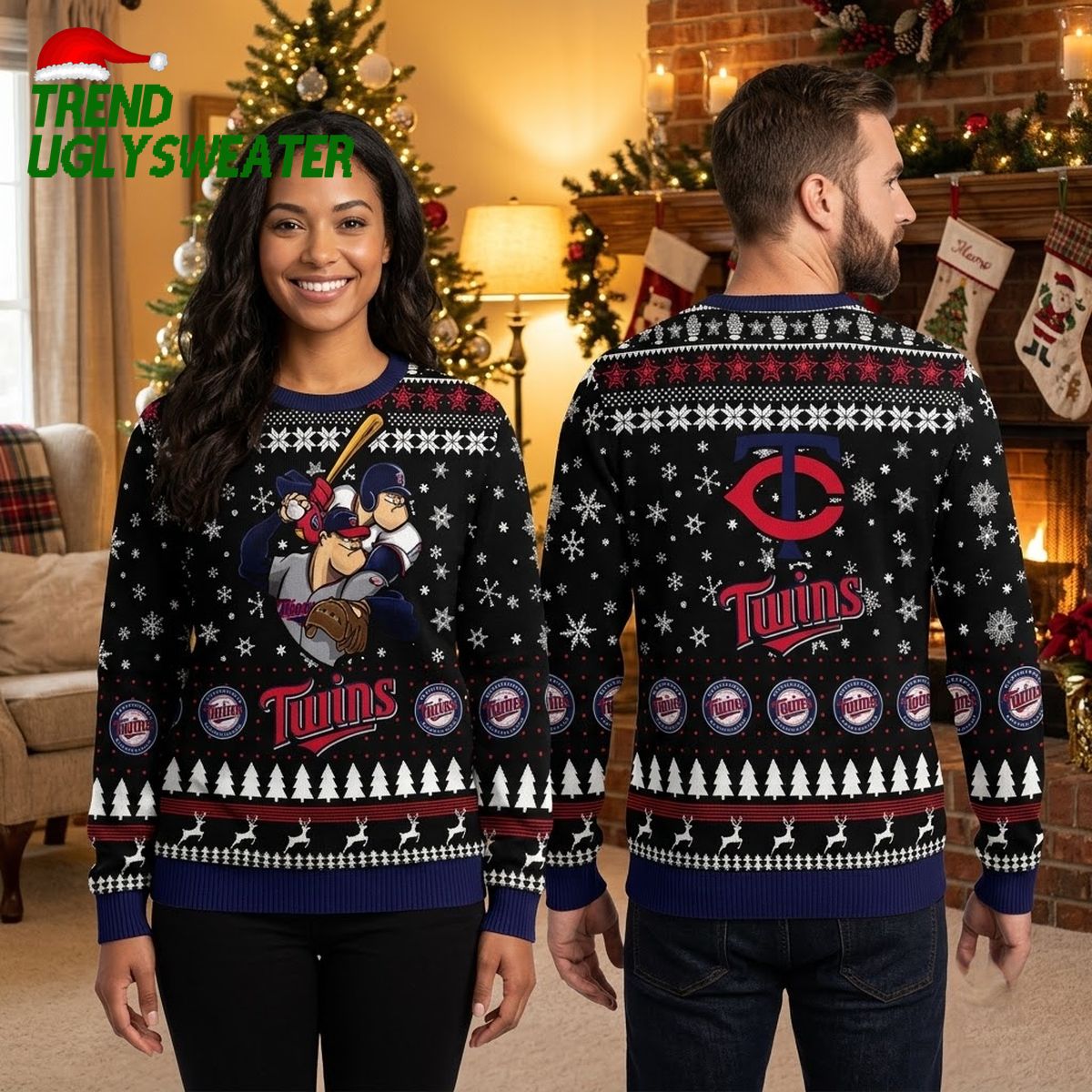 Minnesota Twins Baseball Players Snowflake Ugly Christmas Sweater