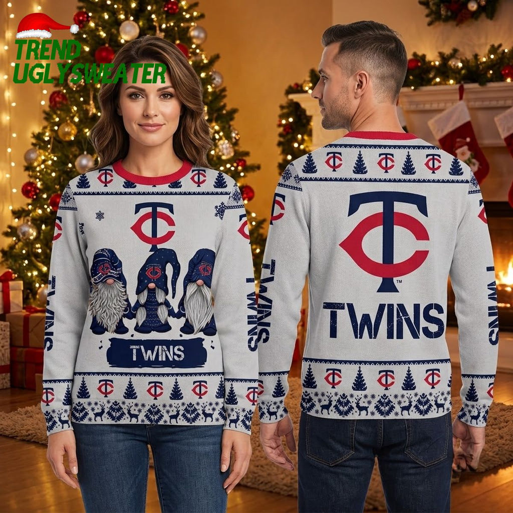 Minnesota Twins Gnome Trio Christmas Ugly Christmas Sweater