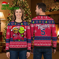Minnesota Twins Grinch And Groot Santa Hat Ugly Christmas Sweater