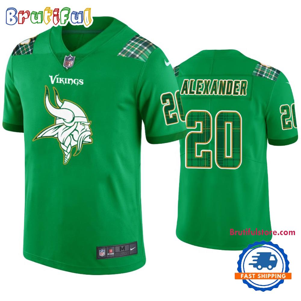 Minnesota Vikings #20 Mackensie Alexander Jersey St. Patricks Day Kelly Green Lucky Football Jersey
