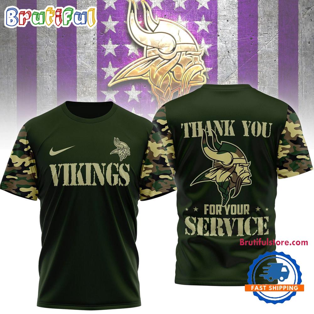 Minnesota Vikings 2026 NFL Camouflage Thank You For Service Limited 3D Shirt