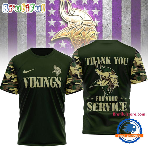 Minnesota Vikings 2026 NFL Camouflage Thank You For Service Limited 3D Shirt