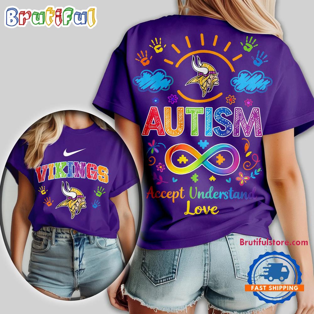 Minnesota Vikings 2026 NFL National Autism Acceptance Month Design 3D T Shirt
