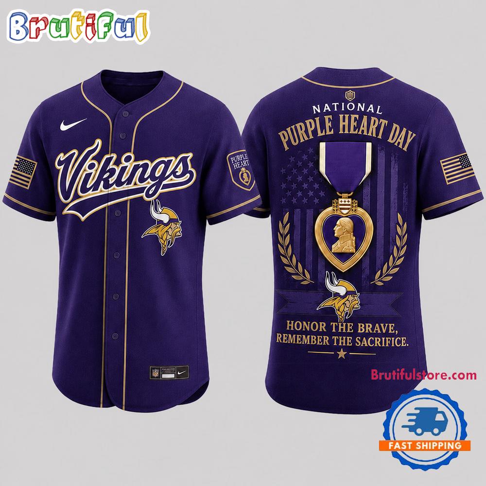 Minnesota Vikings 2026 NFL Purple Heart Day Baseball Jersey Shirt