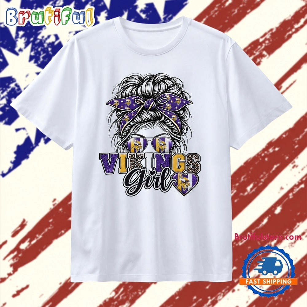 Minnesota Vikings Girl Messy Bun Sunglasses T Shirt