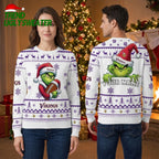Minnesota Vikings Grinch Santa Hat Football Custom Name Ugly Christmas Sweater