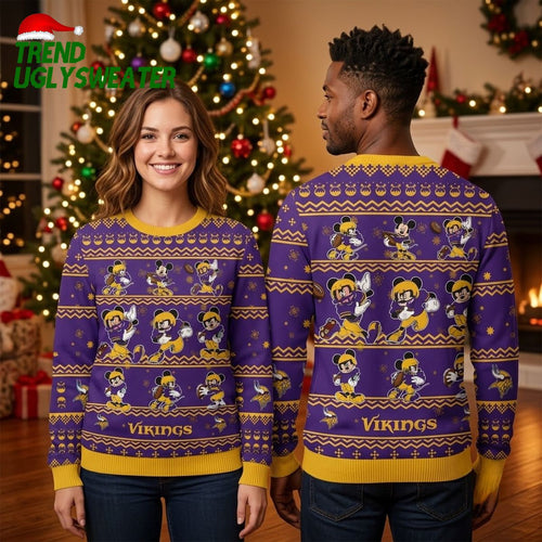 Minnesota Vikings Mickey Mouse Football Pattern Ugly Christmas Sweater