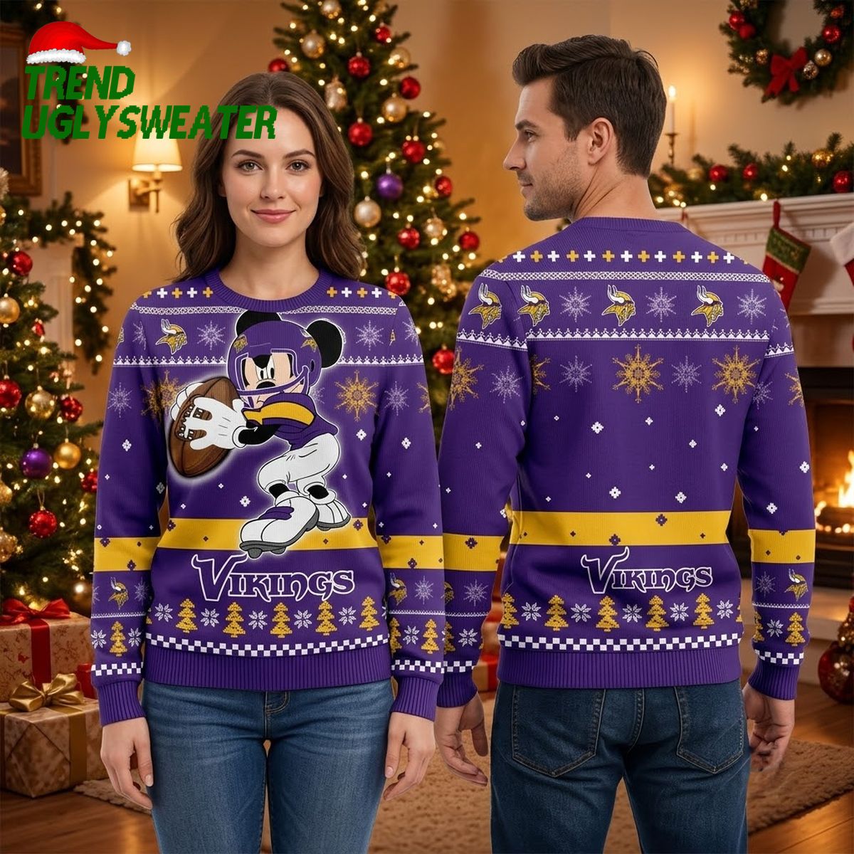 Minnesota Vikings Mickey Mouse Football Throw Ugly Christmas Sweater