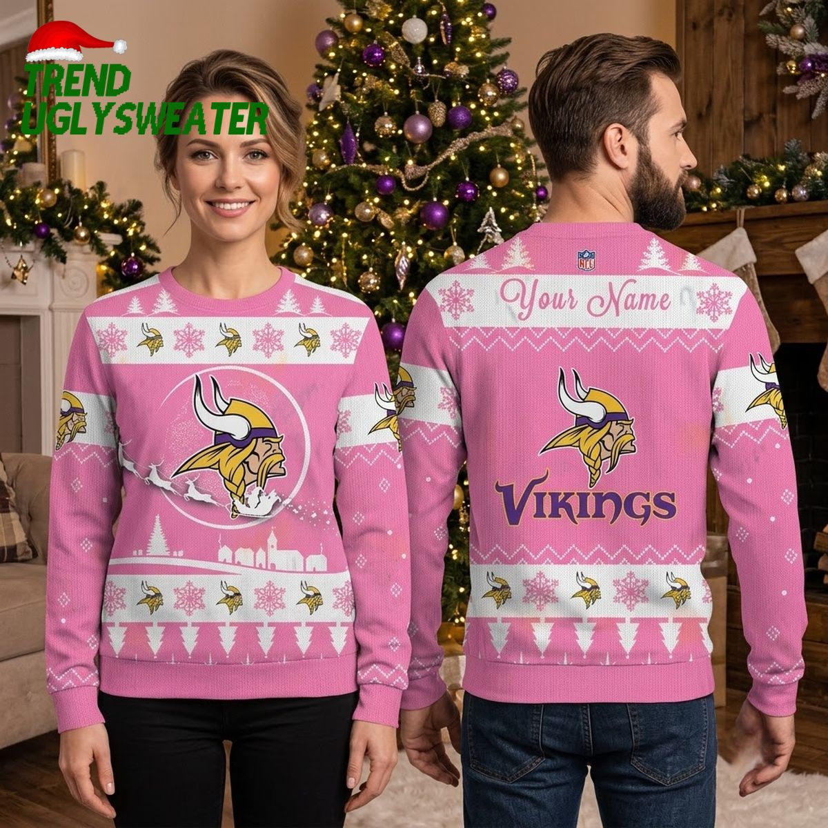 Minnesota Vikings Name Reindeer Ugly Christmas Sweater
