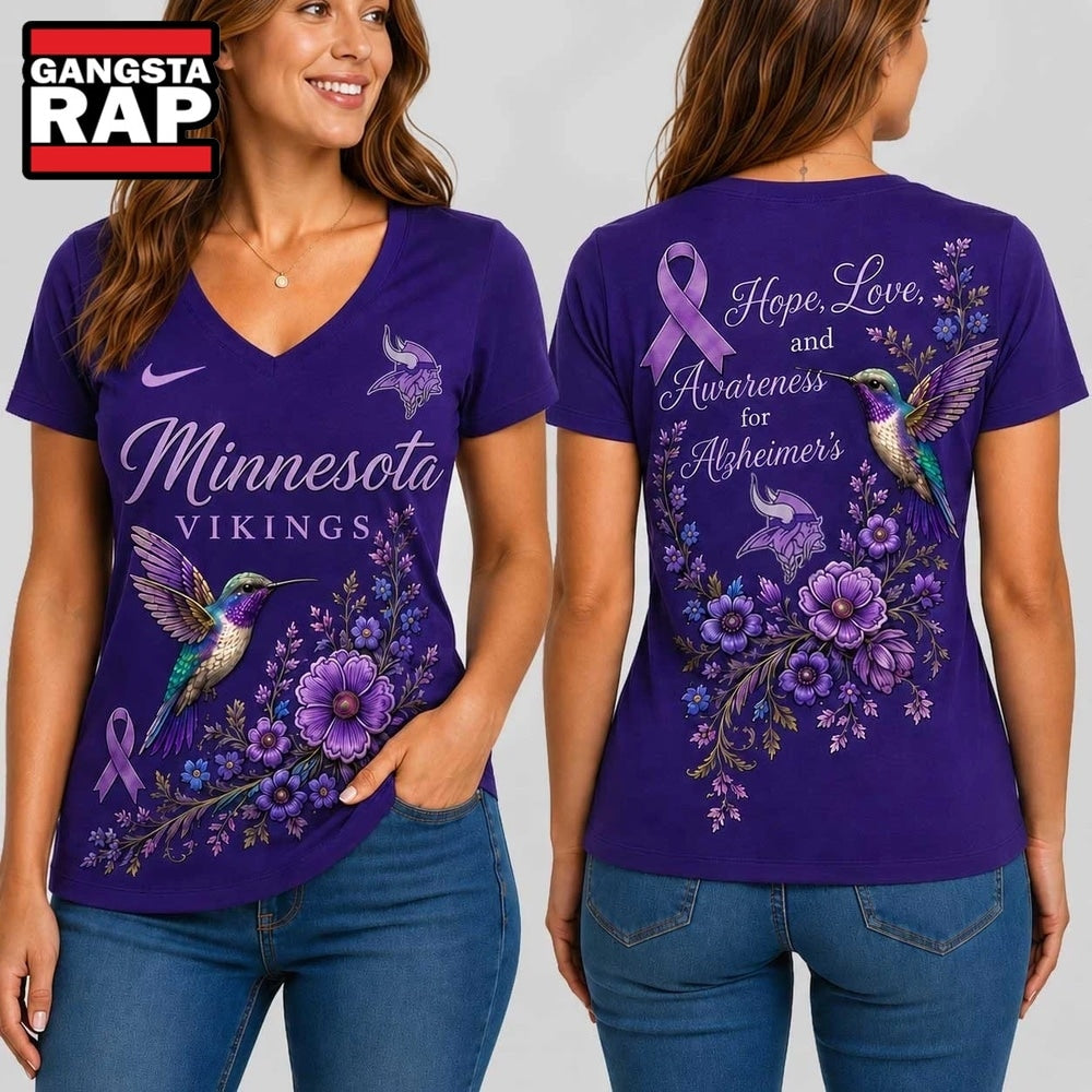 Minnesota Vikings NFL Alzheimer’s Awareness Month V neck T Shirt
