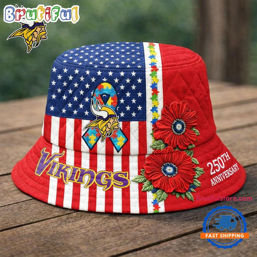 Minnesota Vikings NFL Autism America 250th Anniversary Bucket Hat