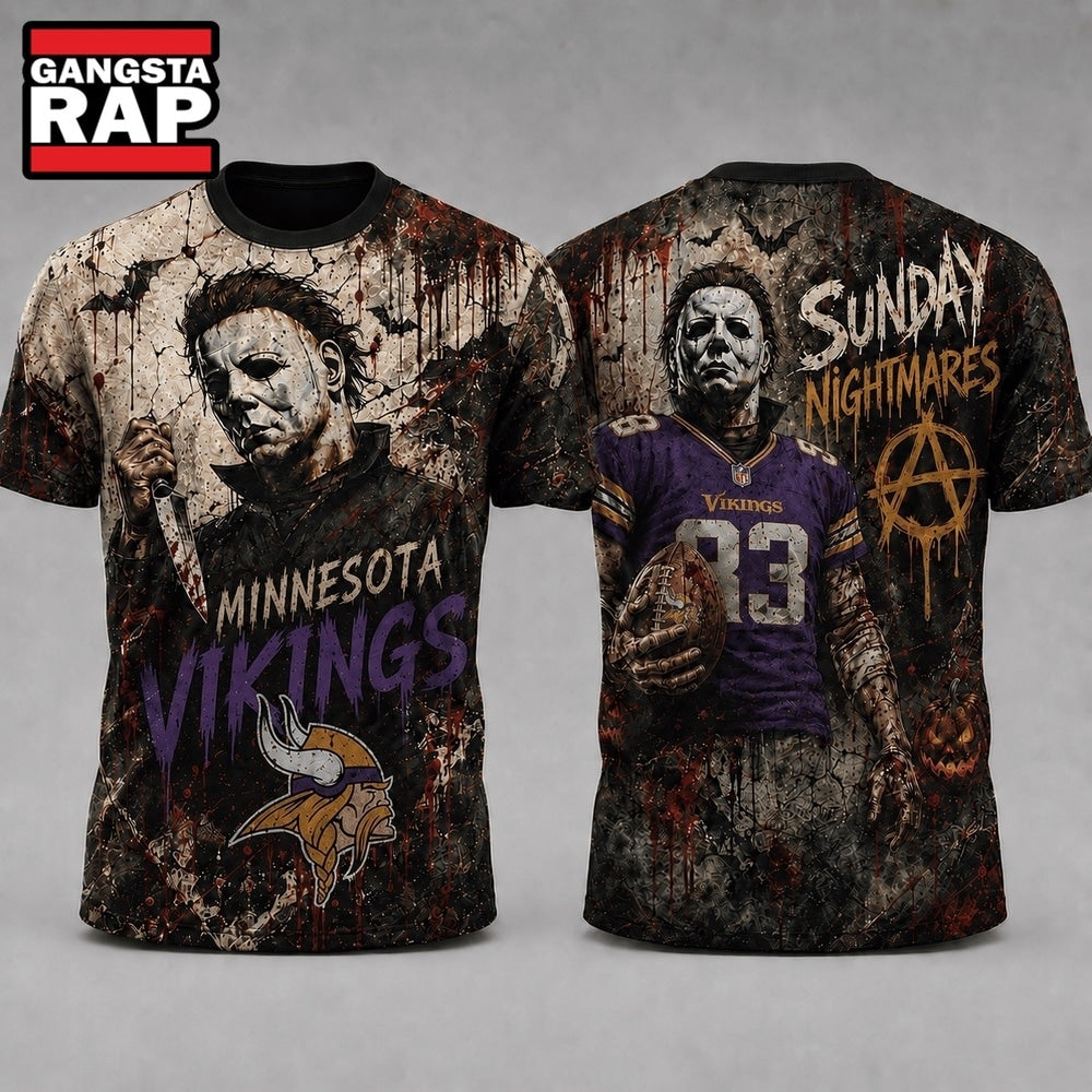 Minnesota Vikings NFL Michael Myers Sunday Nightmares Horror Halloween 3D T Shirt, Football New Design Shirt