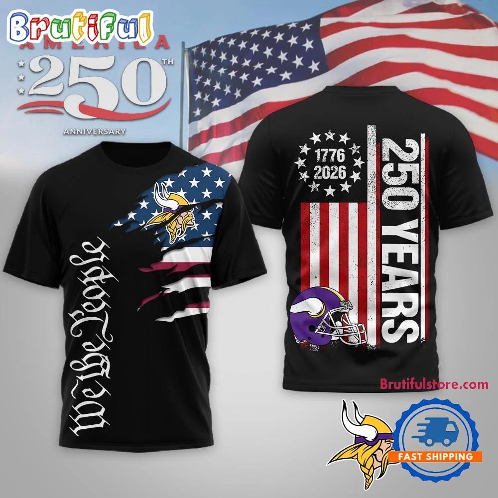 Minnesota Vikings NFL We The People USA 250th Anniversary Black T Shirt