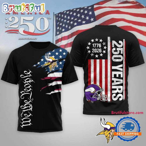 Minnesota Vikings NFL We The People USA 250th Anniversary Black T Shirt